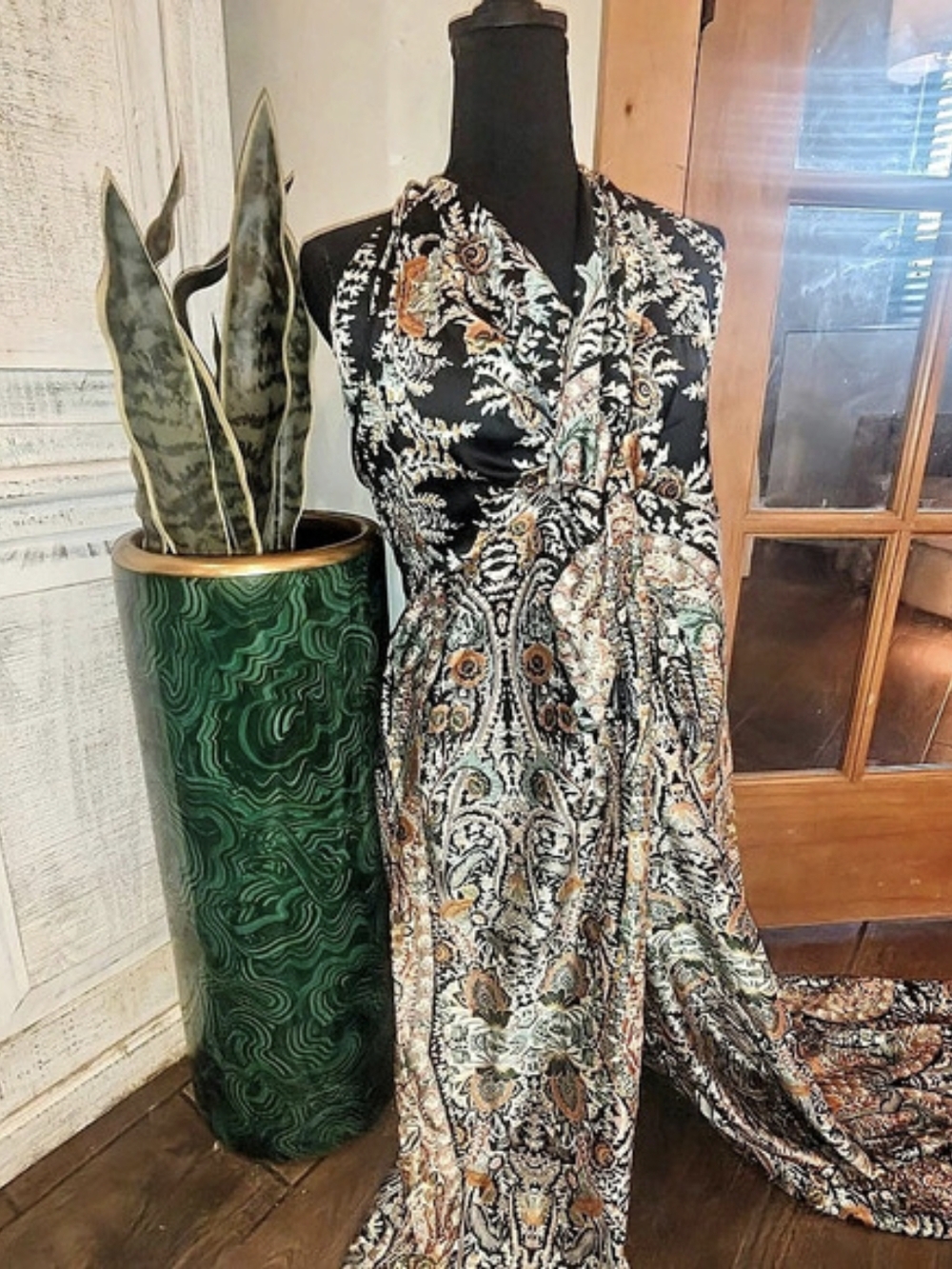Impressions Floral Jumpsuit In Black & Green Paisley